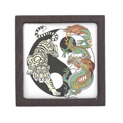White tiger versus green dragon in the yin yang gift box