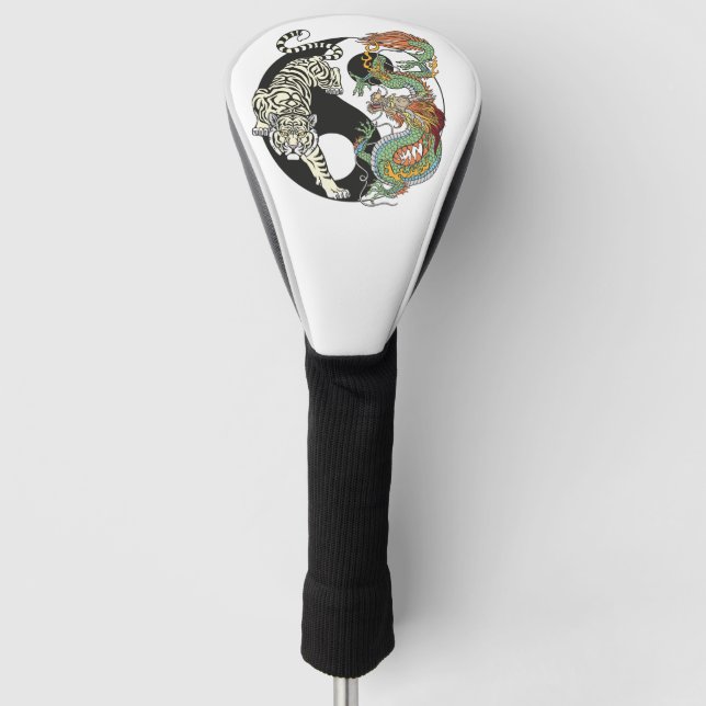 White tiger versus green dragon in the yin yang golf head cover (Front)