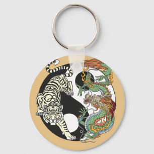 White tiger versus green dragon in the yin yang k keychain