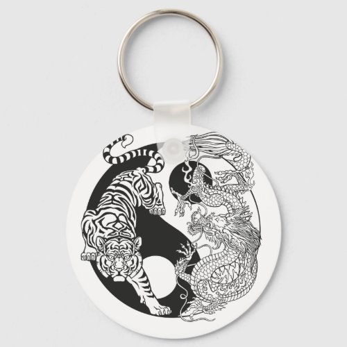 White tiger versus green dragon in the yin yang  k keychain