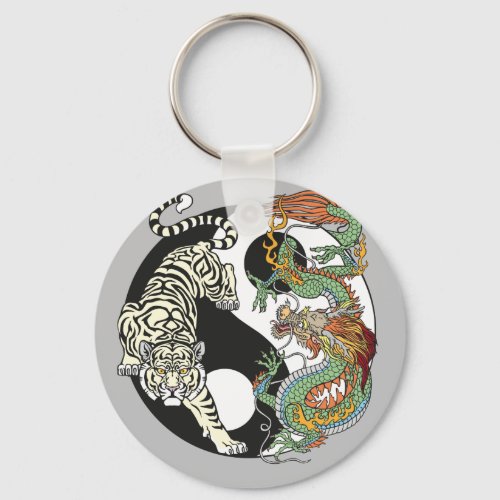 White tiger versus green dragon in the yin yang ke keychain