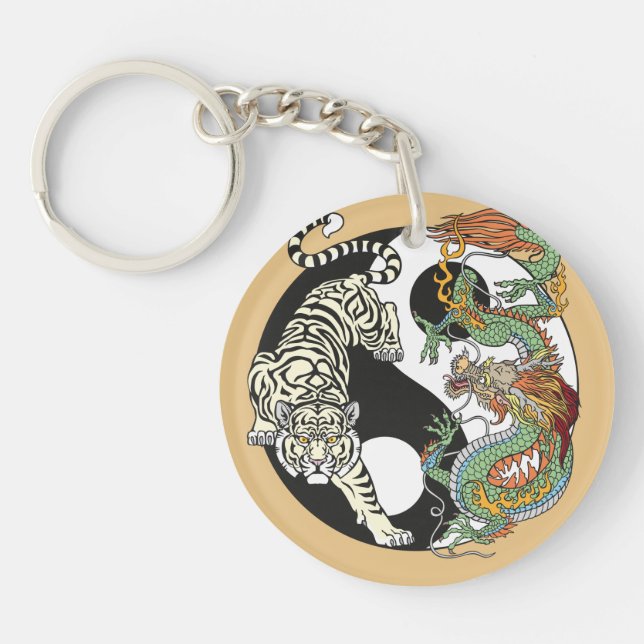 White tiger versus green dragon in the yin yang keychain (Front)