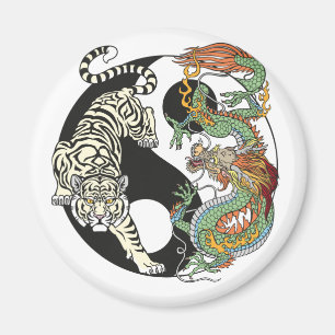 White tiger versus green dragon in the yin yang magnet