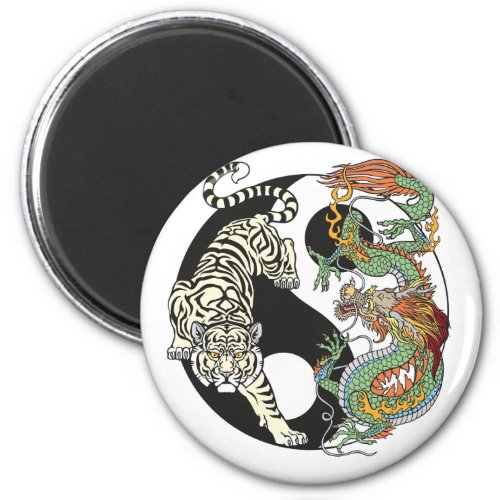 White tiger versus green dragon in the yin yang magnet