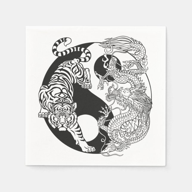 White tiger versus green dragon in the yin yang  n napkins (Front)