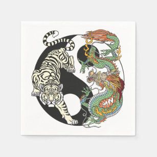 White tiger versus green dragon in the yin yang  napkins