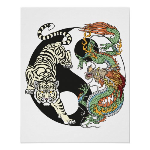 White tiger versus green dragon in the yin yang  p poster