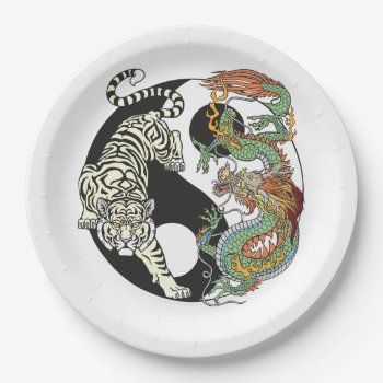 White Tiger Versus Green Dragon In The Yin Yang Pa Paper Plates by insimalife at Zazzle