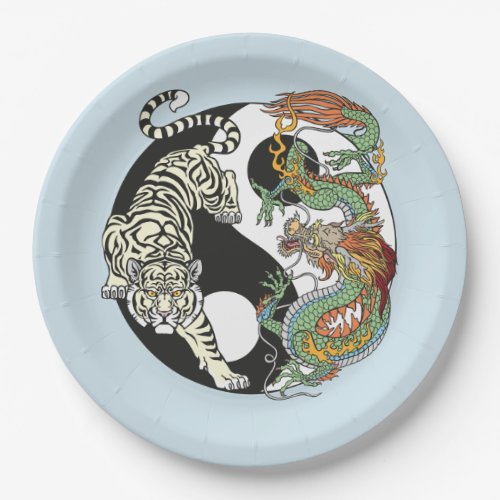 White tiger versus green dragon in the yin yang pa paper plates