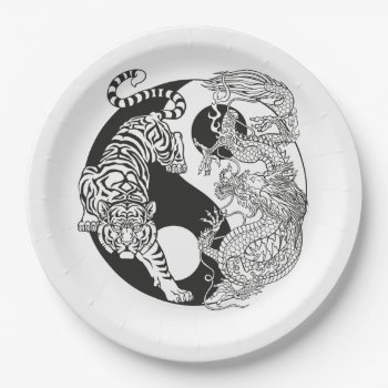 White Tiger Versus Green Dragon In The Yin Yang Paper Plates by insimalife at Zazzle