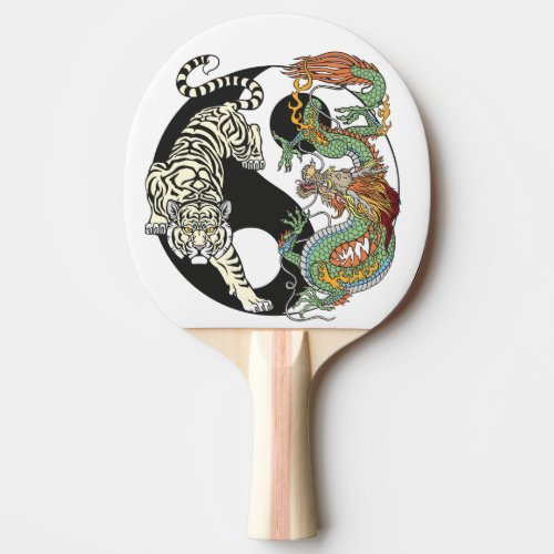 White tiger versus green dragon in the yin yang ping pong paddle
