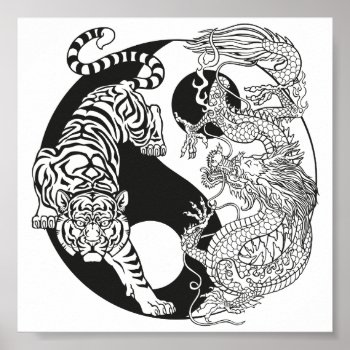 White Tiger Versus Green Dragon In The Yin Yang Po Poster by insimalife at Zazzle