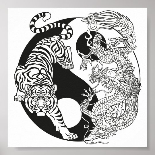 White tiger versus green dragon in the yin yang po poster | Zazzle.com