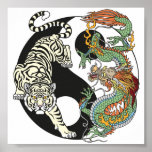 White Tiger Versus Green Dragon In The Yin Yang Po Poster at Zazzle