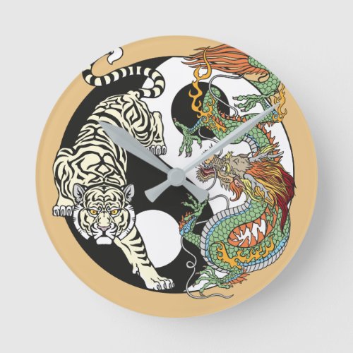 White tiger versus green dragon in the yin yang ro round clock