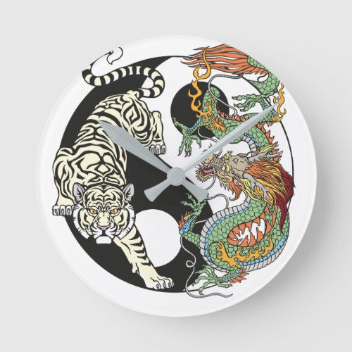 White tiger versus green dragon in the yin yang ro round clock