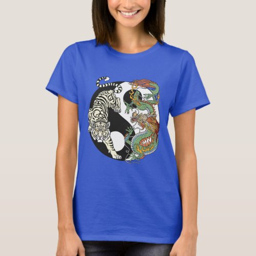 White tiger versus green dragon in the yin yang T_Shirt