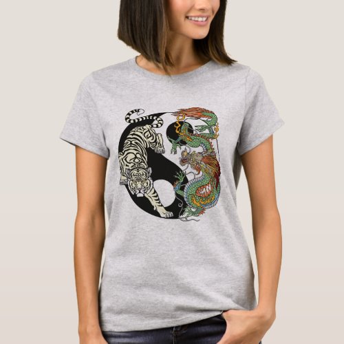 White tiger versus green dragon in the yin yang T_ T_Shirt