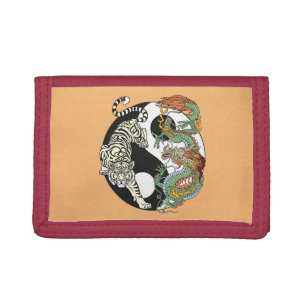 White tiger versus green dragon in the yin yang tr tri-fold wallet
