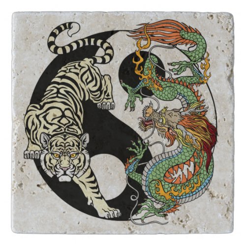 White tiger versus green dragon in the yin yang tr trivet