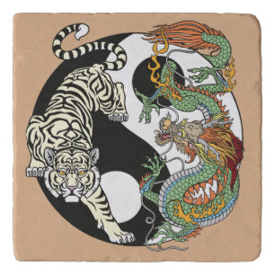 White tiger versus green dragon in the yin yang trivet