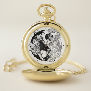White tiger versus green dragon in the yin yang wa pocket watch