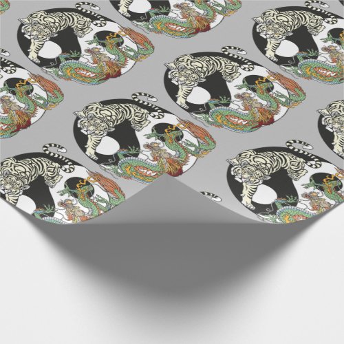 White tiger versus green dragon in the yin yang wr wrapping paper