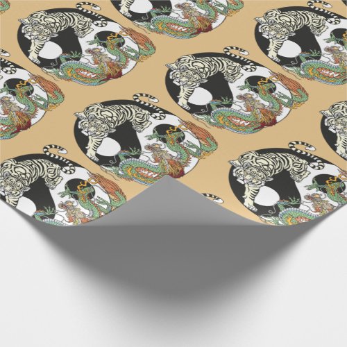 White tiger versus green dragon in the yin yang wr wrapping paper