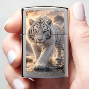 White Tiger Walking Through Sacred Waterf Zippo Lighter