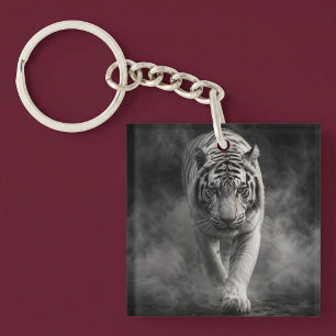 White Tiger Walking Through Smoke Keychain
