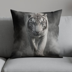 White Tiger Walking Through Smoke Throw Pillow