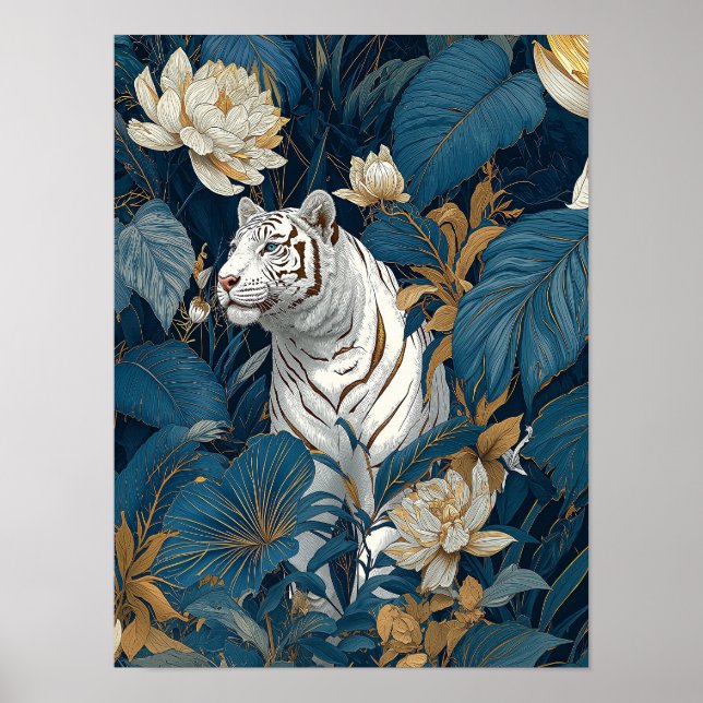 White Tiger Wall Art Print | Jungle Botanical (Front)