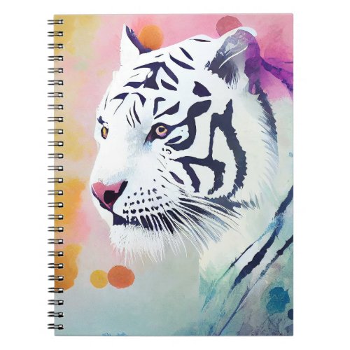 White Tiger Wild Nature Animal Colors Art Painting Notebook