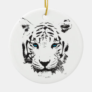 White Tiger with Blue Eyes Ceramic Ornament