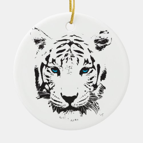 White Tiger with Blue Eyes Ceramic Ornament