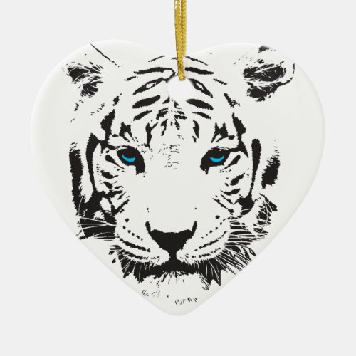 White Tiger with Blue Eyes Ceramic Ornament