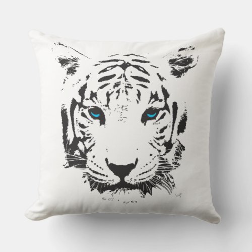 White Tiger with Blue Eyes Cool Throw Pillows
