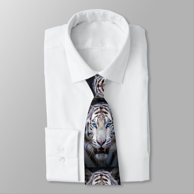 White Tiger with Blue Eyes Neck Tie (Tied)