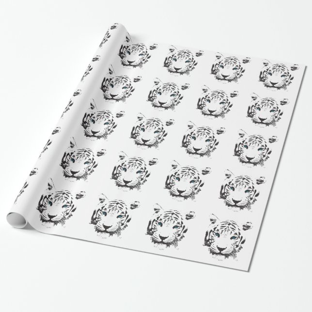 White Tiger with Blue Eyes Wrapping Paper (Unrolled)