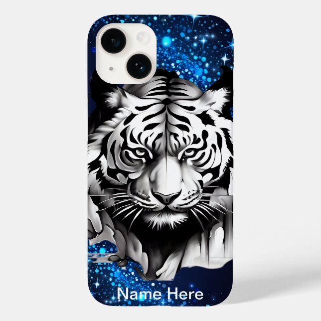 White Tiger with Blue Sparkles Case-Mate iPhone Case (Back)