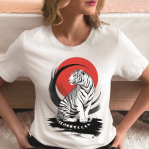 White Tiger With Red Sun Artistic Tri-Blend Shirt