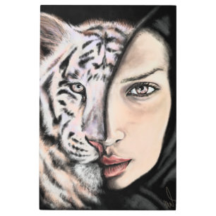 White Tiger Woman Metal Print
