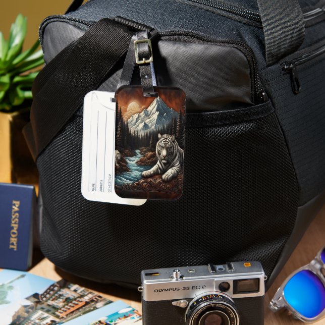 White Tigers By The River Luggage Tag (Front & Back)