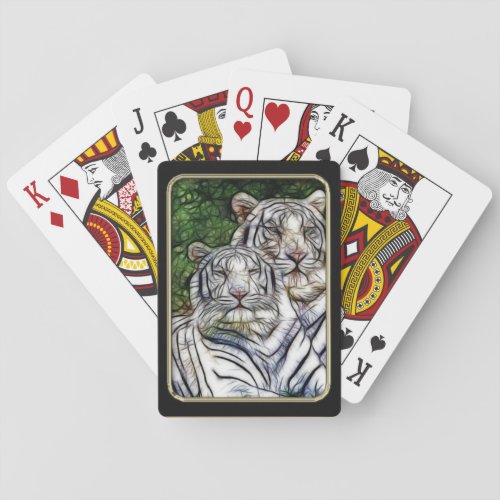 White Tigers Fractal Art Playing Cards