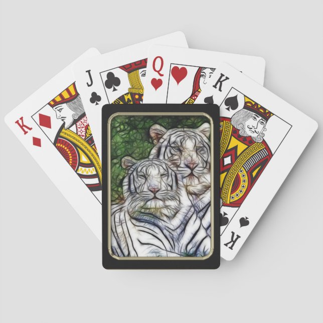White Tigers Fractal Art Playing Cards (Back)