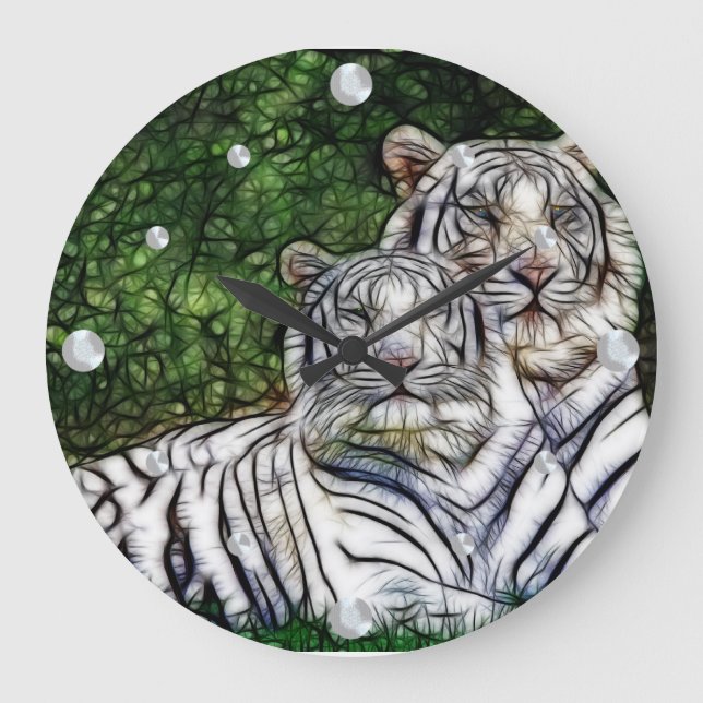White Tigers Fractal  Wall Clock (Front)