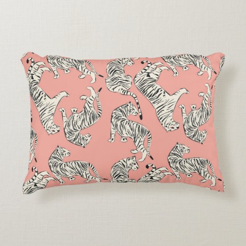 White Tigers Pink Exotic Pattern Accent Pillow