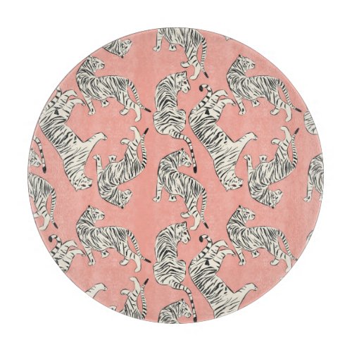 White Tigers Pink Exotic Pattern Cutting Board