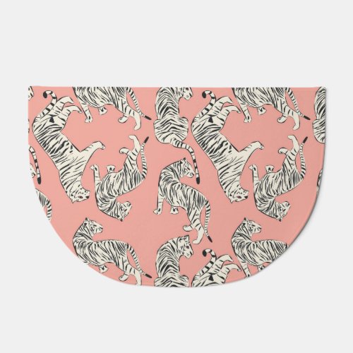 White Tigers Pink Exotic Pattern Doormat