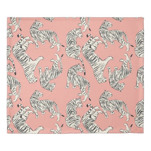 White Tigers Pink Exotic Pattern Duvet Cover